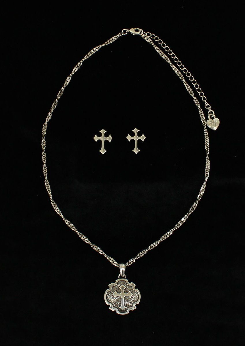 BLAZIN ROXX CROSS NECKLACE &amp; EARRING SET
