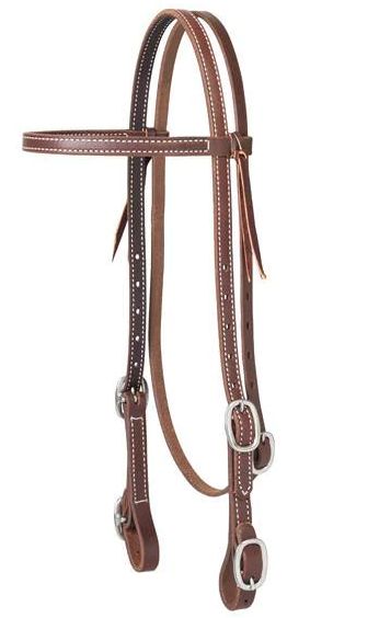 WORKING TACK DOUBLE AND STITCHED BROWBAND HEADSTALL, BUCKLE BIT ENDS