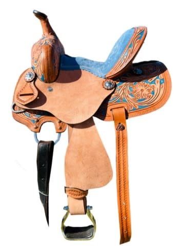 13&quot; Pony Saddle - Blue suede seat and tooling