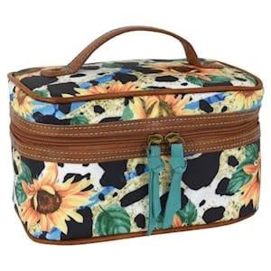 CATCHFLY TRAIN CASE CUSTOM SUNFLOWER W/ COW PRINT PATTERN