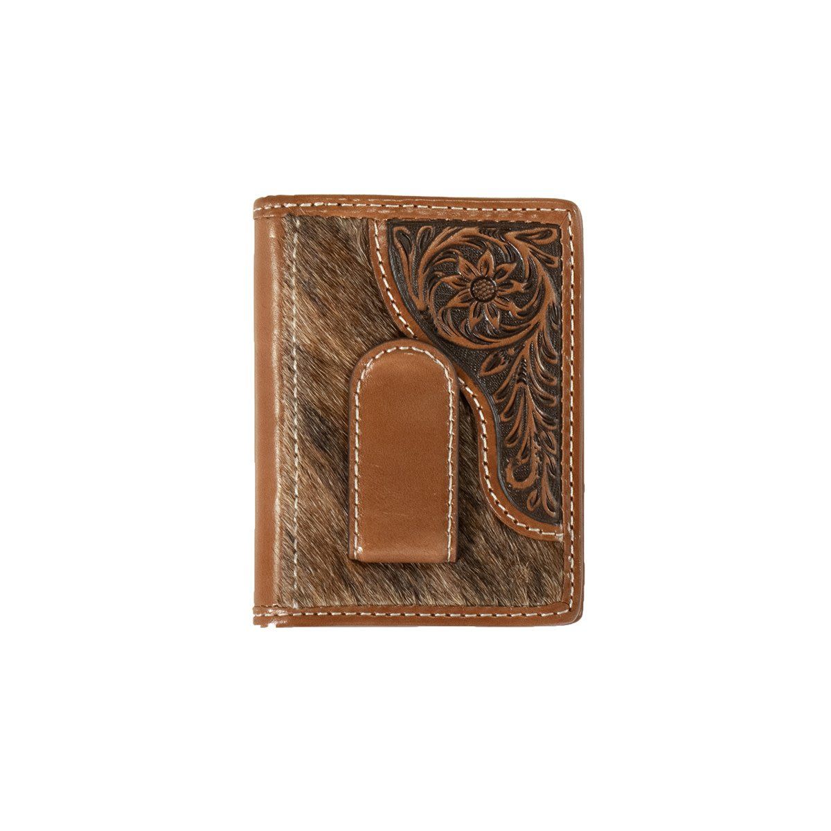 NOCONA BIFOLD MONEY CLIP FLORAL TOOLED CALF HAIR WALLET