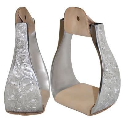 SHOWMAN POLISHED ALUMINUM BELL ENGRAVED STIRRUPS