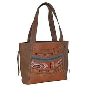 CATCHFLY TOTE TONAL BROWN W/SCARF ACCENT &amp; MIXED METAL STUDS