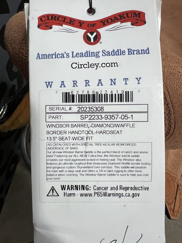 13.5" Circle Y Windsor Barrel Saddle - Wide fit