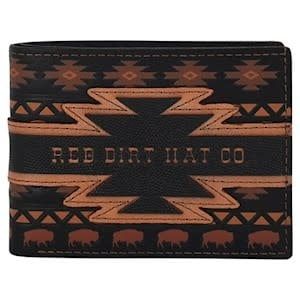 RED DIRT HAT CO BIFOLD WALLET BLK W/AZTEC DESIGN AND BISON