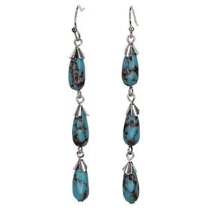 JUSTIN LADIES EARRINGS W/3 FAUX TURQUOISE TEARDROP CHARMS