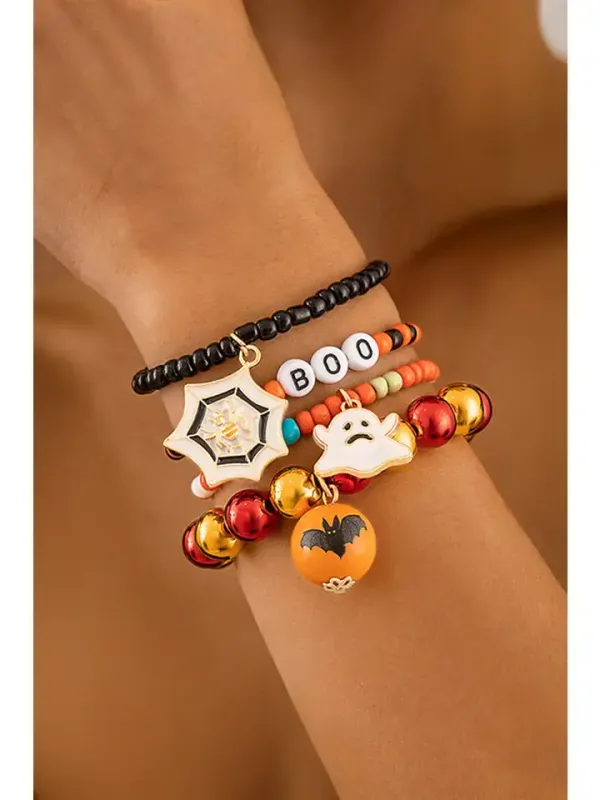 HALLOWEEN GHOST SPIDER WEB BEADED BRACELET SET
