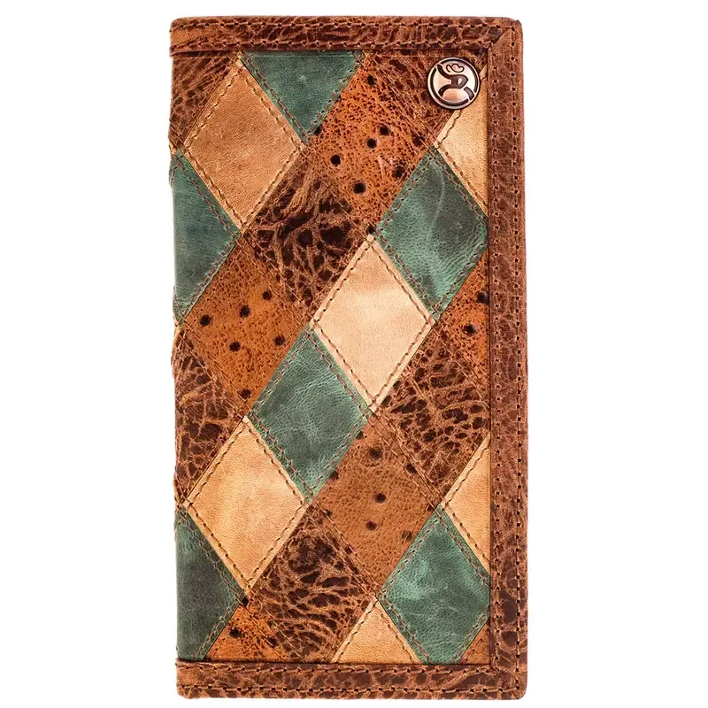 RW009-BRTQ HOOEY &quot;OURAY&quot; BROWN/TURQUOISE OSTRICH ROUGHY RODEO WALLET