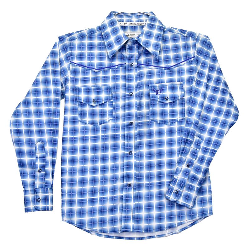COWBOY HARDWARE GRADIENT CUBE L/S NAVY SNAP SHIRT