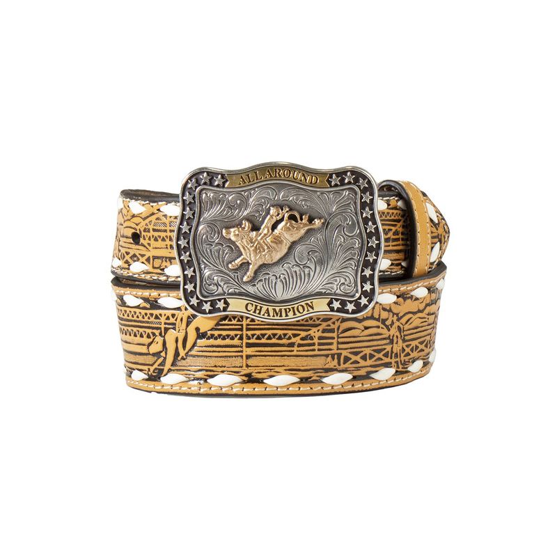 3D FLORAL EMBOSSED LACE BELT WITH CHAMPION BUCKLE