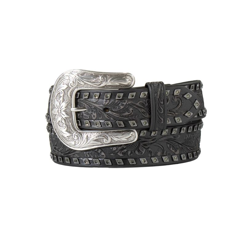 ANGEL RANCH FLORAL GUN METAL DIAMOND BELT