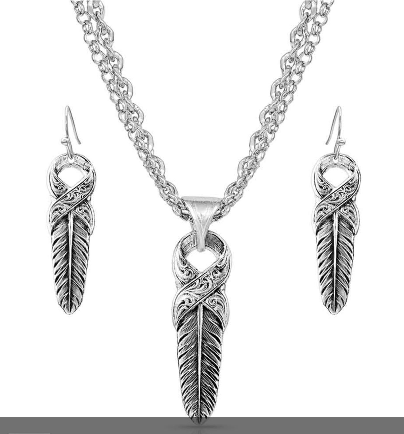 HOPE WITHIN SILVER FEATHER NECKLACE SET