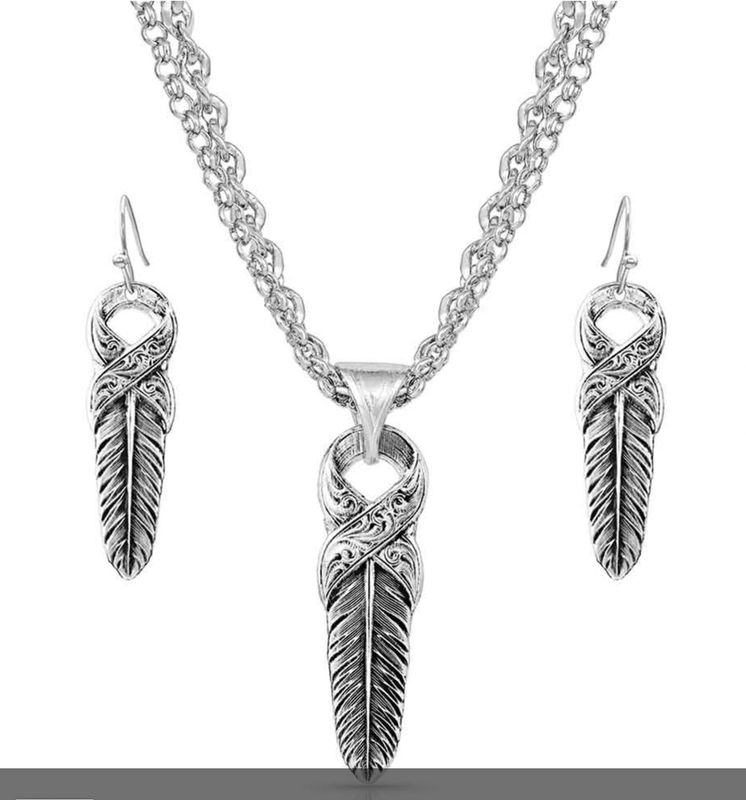 HOPE WITHIN SILVER FEATHER NECKLACE SET