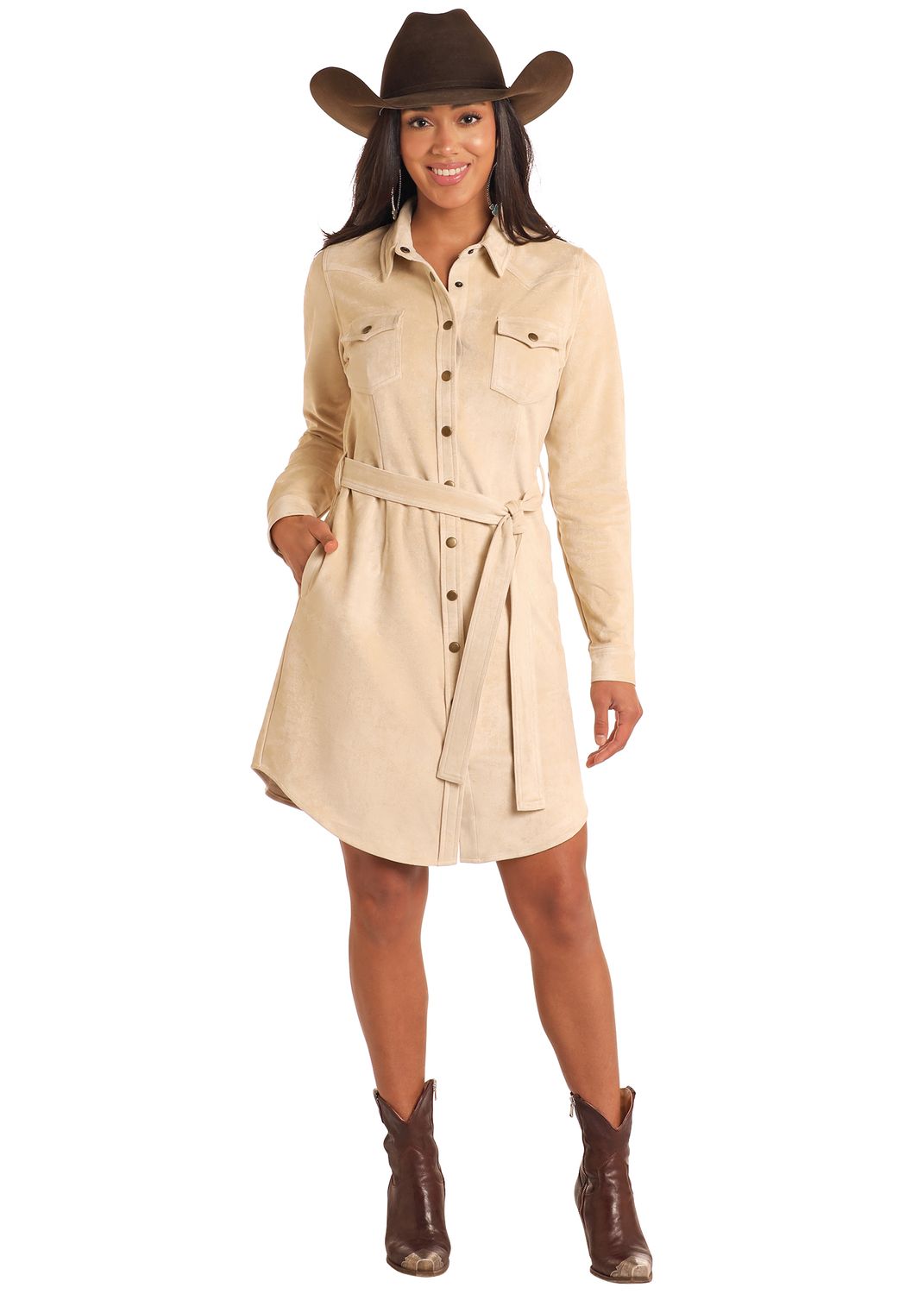 PANHANDLE MICROSUEDE SELF TIE SNAP DRESS
