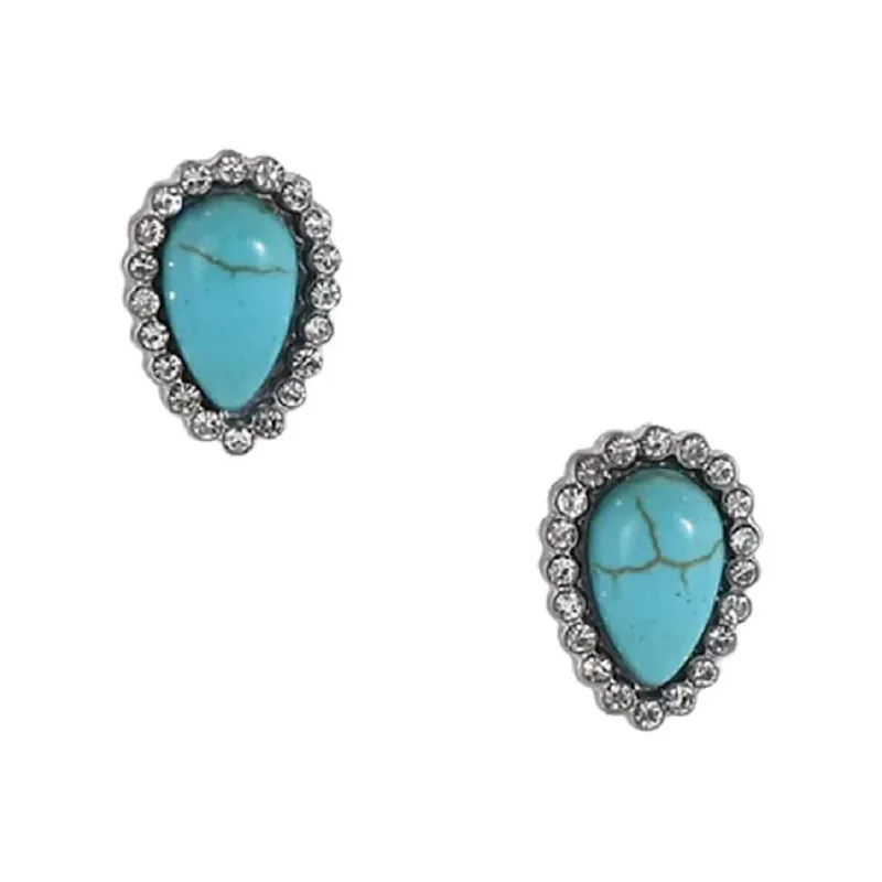 BEADED TURQUOISE STONE TEARDROP EARRINGS