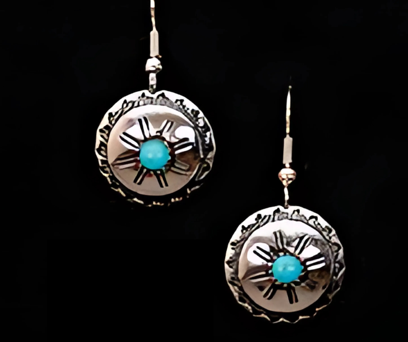 SMALL ROUND W/TURQUOISE CENTER EARRINGS