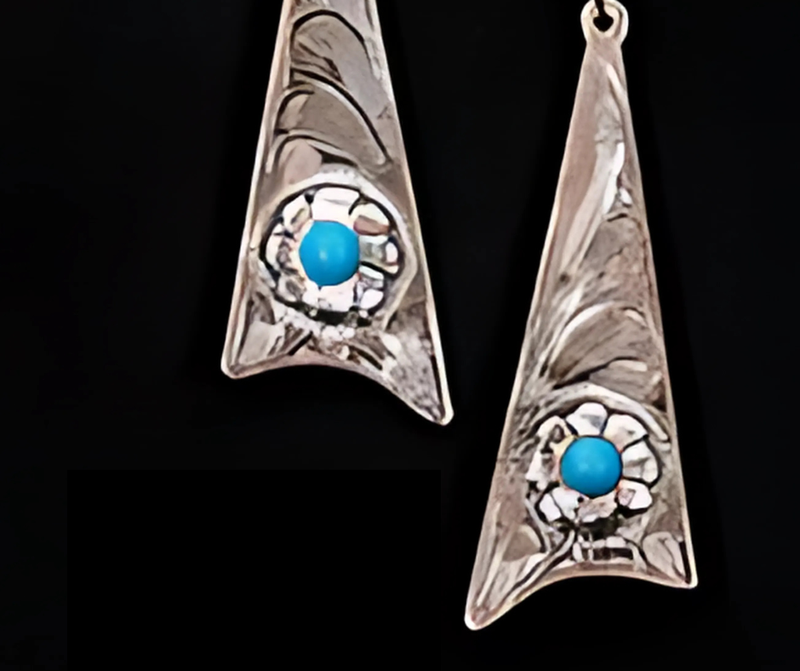 SILVER W/TURQUOISE DANGLE EARRINGS