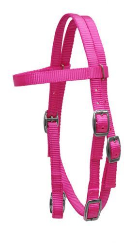 SHOWMAN PONY NYLON BROWBAND HEADSTALL, Color: PINK