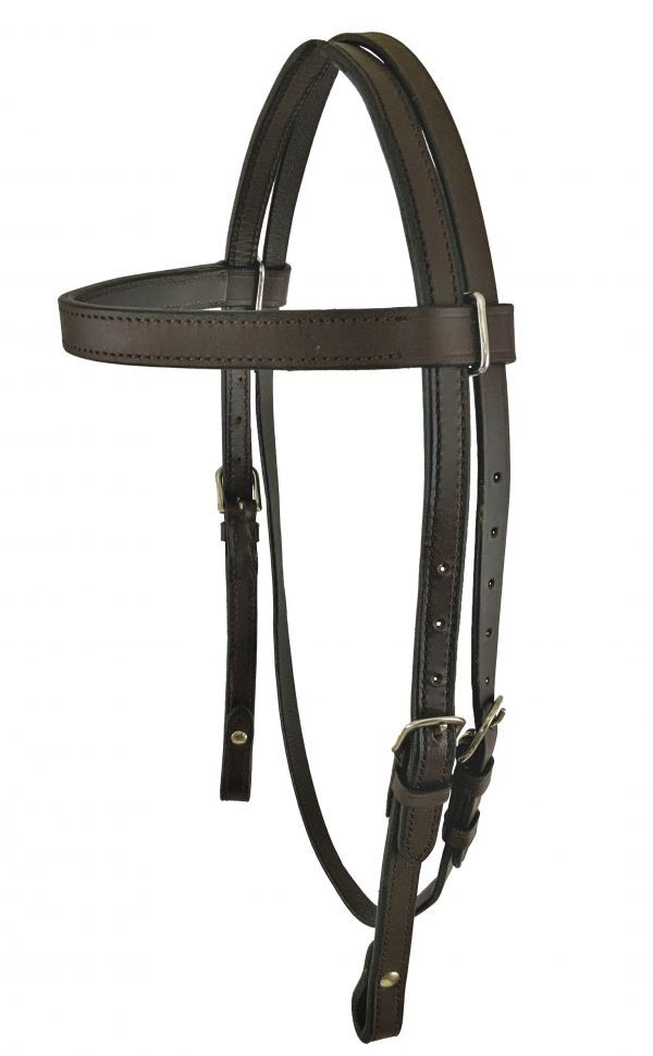 SHOWMAN PONY DARK OIL BROWBAND LEATHER HEADSTALL WITH REINS