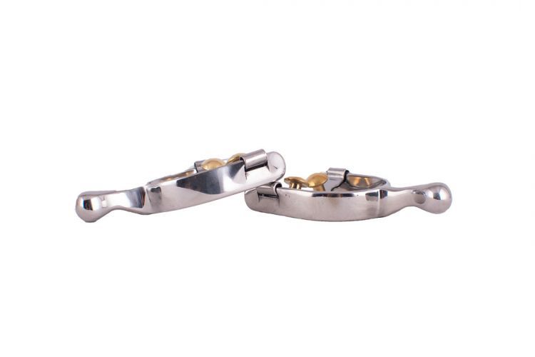 SHOWMAN YOUTH STAINLESS STEEL HUMANE SPURS WITH GOLD ENDS