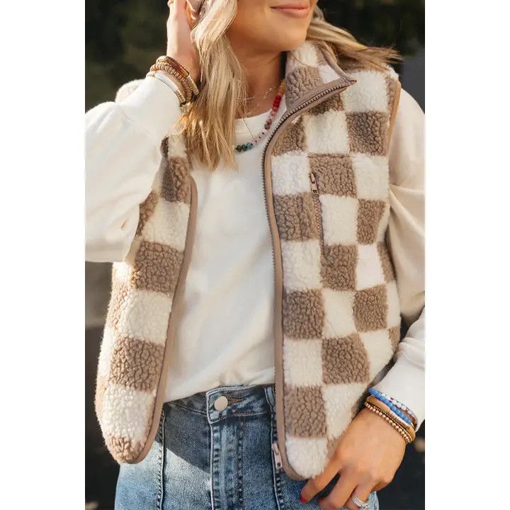 CHECKER SHERPA ZIPPED JACKET VEST