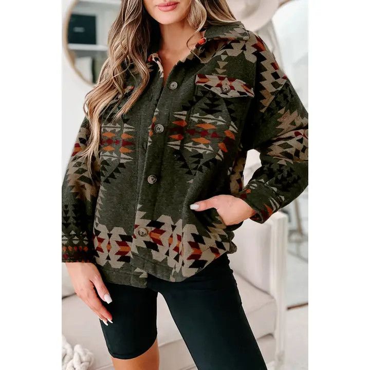AZTEC POCKETED LONG SLEEVE SHACKET
