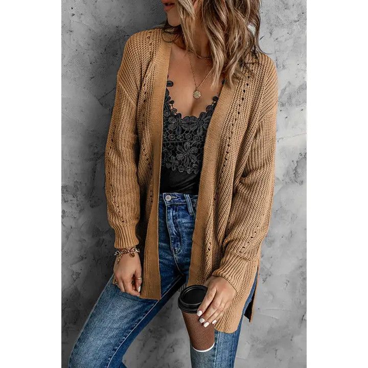 HOLLOWED KNIT SIDE SLIT CARDIGAN