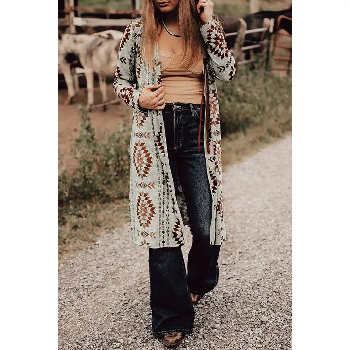 AZTEC OPEN FRONT LONG CARDIGAN
