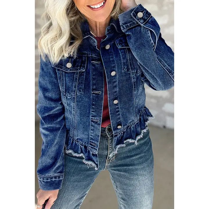 DENIM RUFFLE RAW HEM JACKET