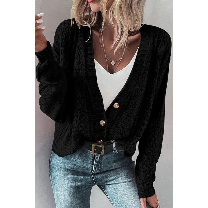 HOLLOWED KNIT BUTTONED SWEATER CARDIGAN