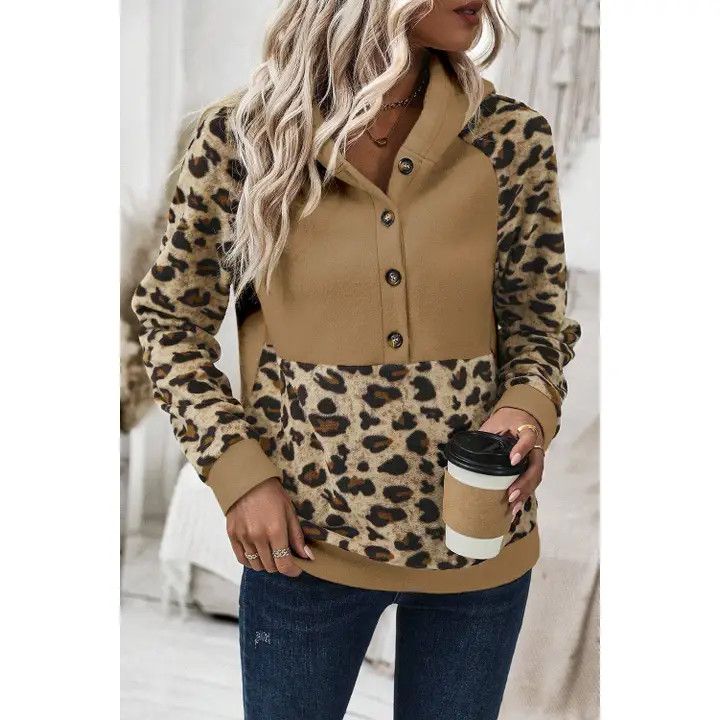 PRETTY BASH LEOPARD PATCHWORK RAGLAN SLEEVE HOODIE