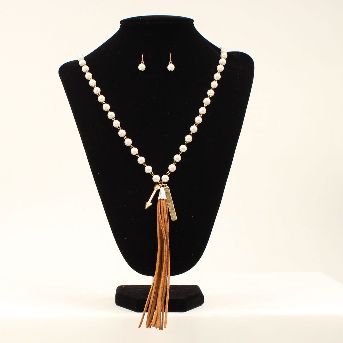 BLAZIN&#39; ROXX PEARLS FRINGE TASSEL NECKLACE SET