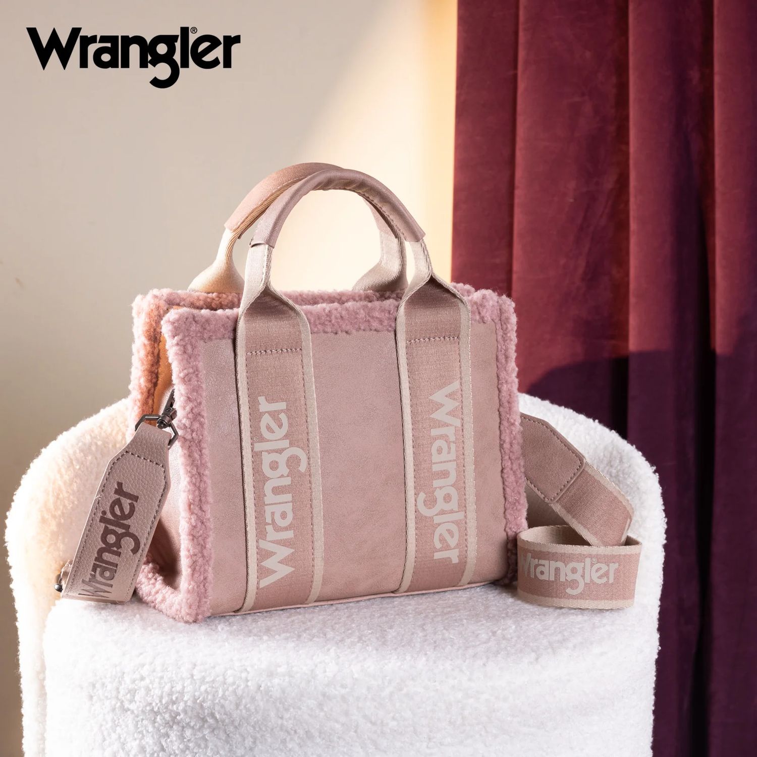 WRANGLER AZTEC SHERPA TRIM SMALL CANVAS TOTE