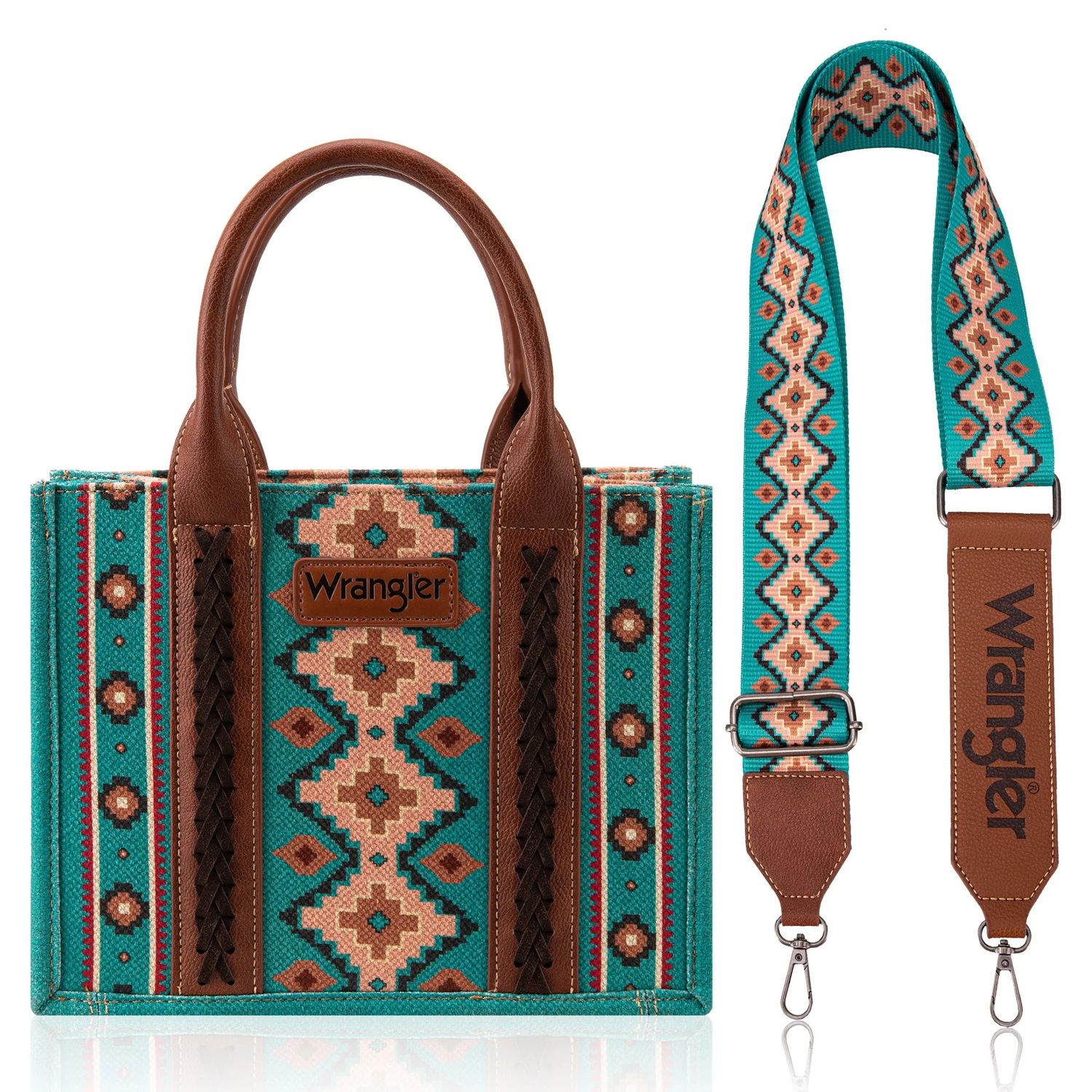 WRANGLER ALLOVER AZTEC DUAL SIDED PRINT CROSSBODY CANVAS TOTE