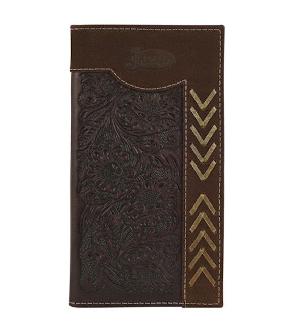 JUSTIN BROWN TOOLED &amp; RAWHIDE RODEO WALLET