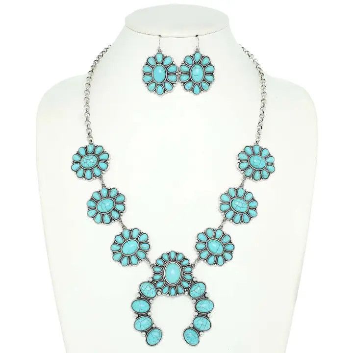 TURQUOISE SQUASH BLOSSOM NECKLACE SET
