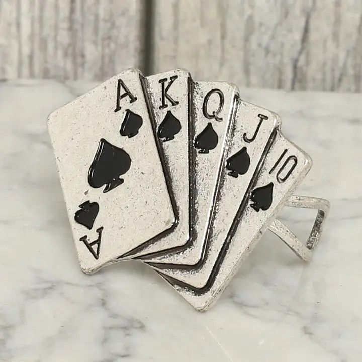 WESTERN ACE OF SPADE ROYAL FLUSH CUFF RING