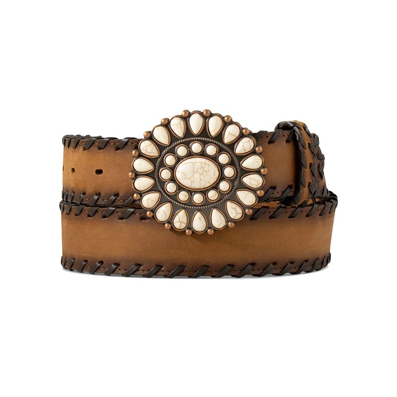 ARIAT SCALLOPED WHIP LACED WHITE STONE BELT