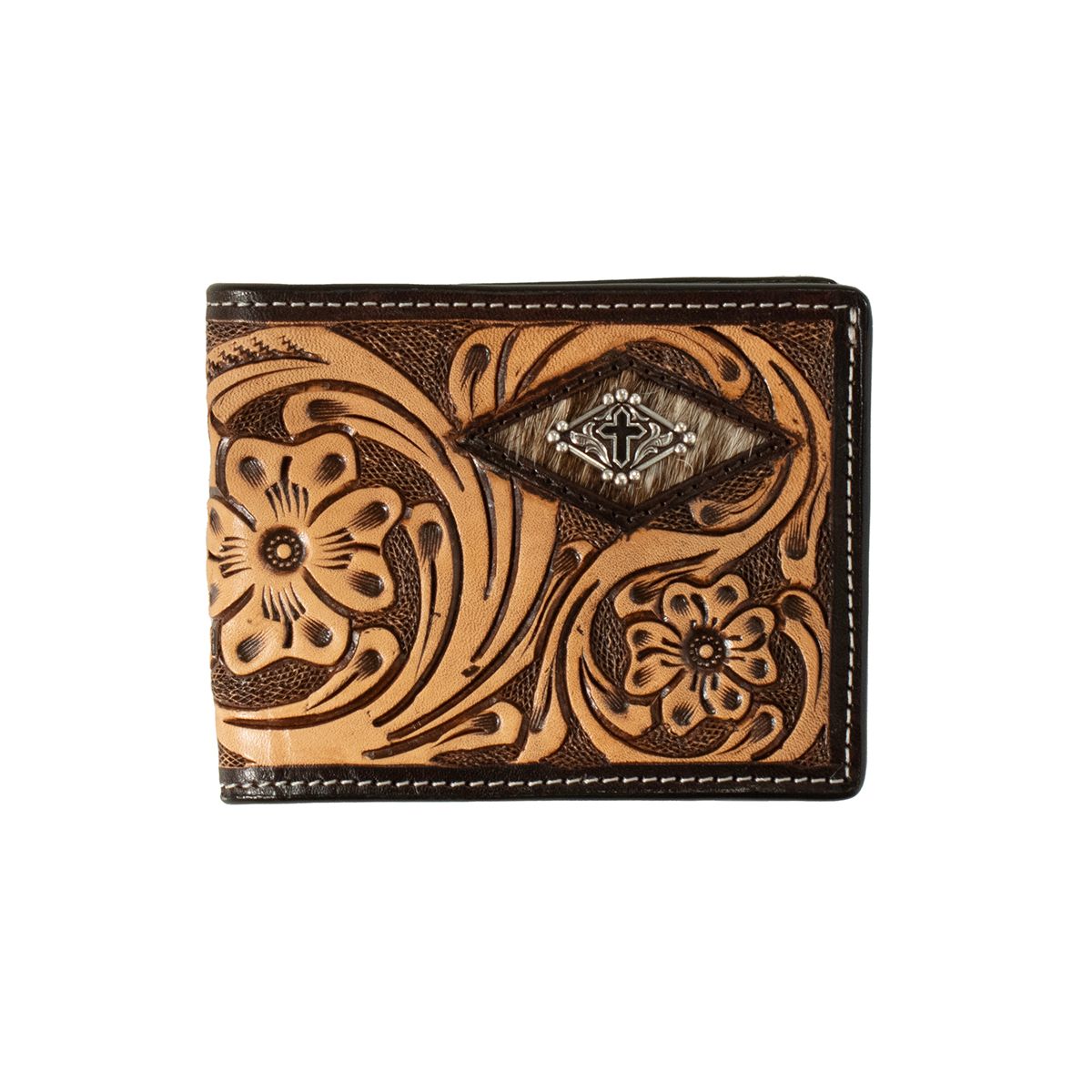 3D CALF HAIR UNDERLAY TOOLED BIFOLD WALLET