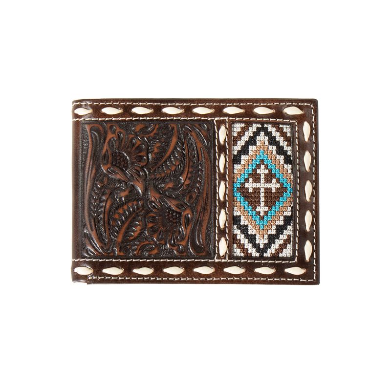 NOCONA LEATHER CROSS EMBROIDERY INLAY BIFOLD WALLET