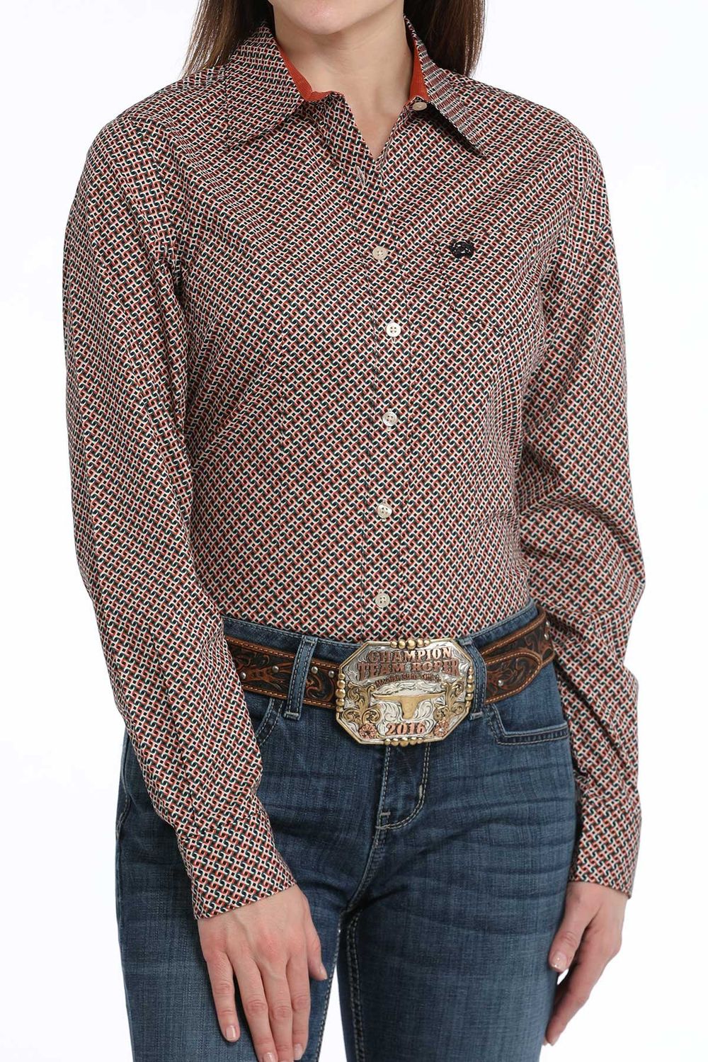 CINCH DENIM GEOMETRIC BUTTON DOWN WESTERN SHIRT