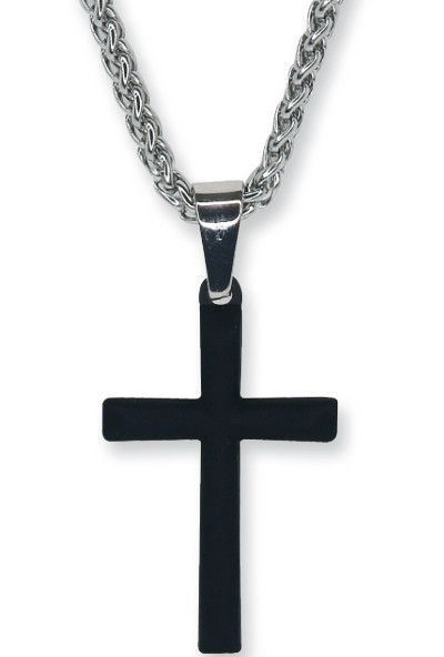 JUSTIN BEVELED MATTE RUBBER COATED BLACK CROSS NECKLACE