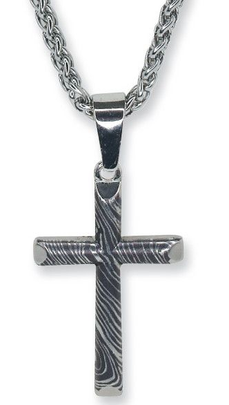 JUSTIN BEVELED FAUX DAMASCUS CROSS NECKLACE