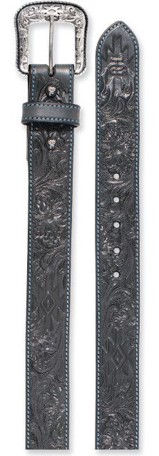 RED DIRT HAT CO BLACK WITH FLORAL TOOLING BELT