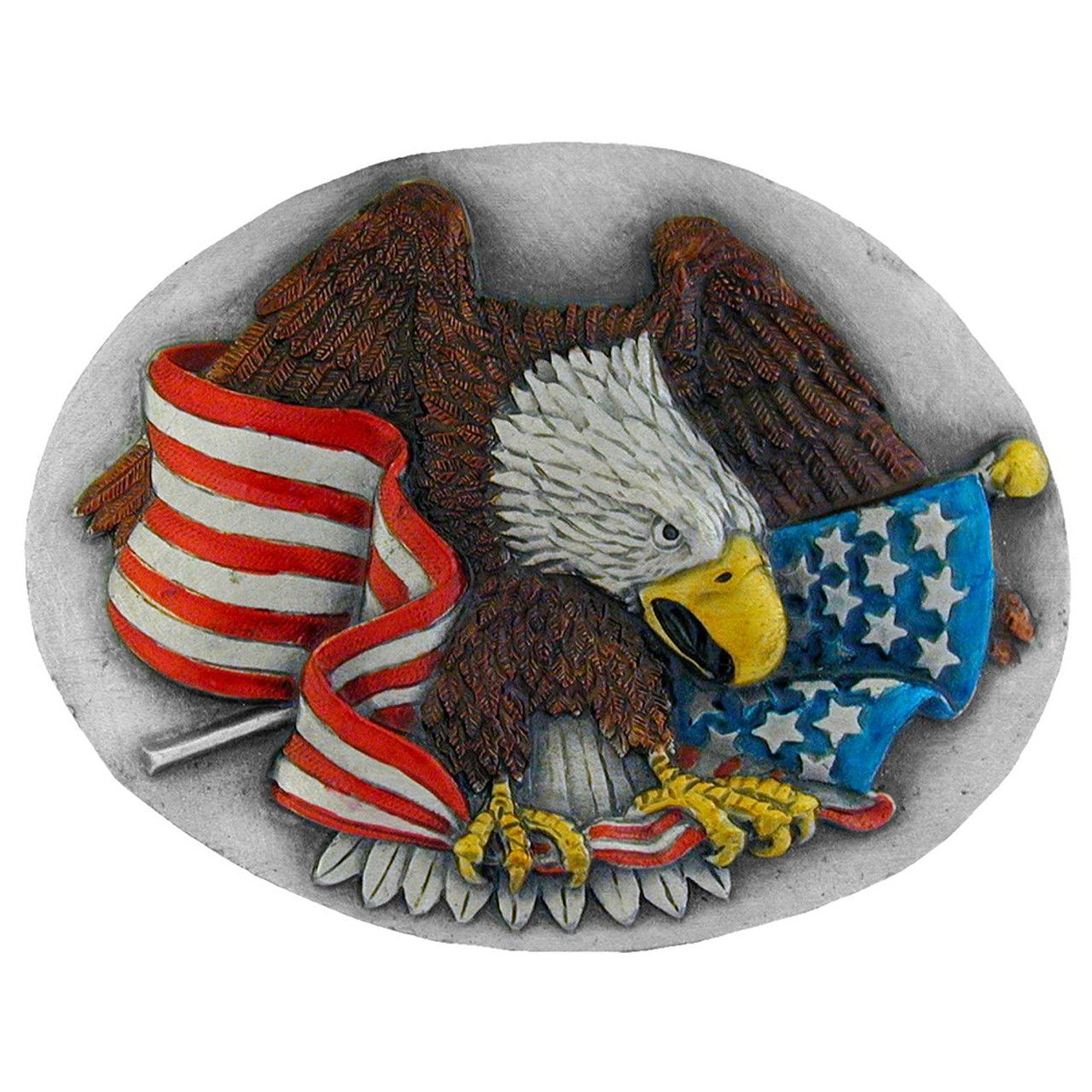 OVAL EAGLE WITH AMERICAN FLAG BELT BUCKLE