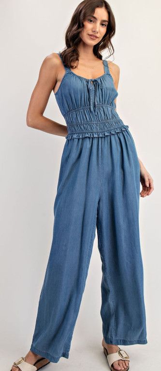 FRONT TIE SLEEVELESS TENCEL JUMPSUIT