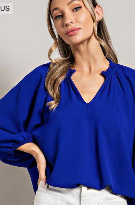 PLUS SIZE RUFFLED PUFF SLEEVE TOP