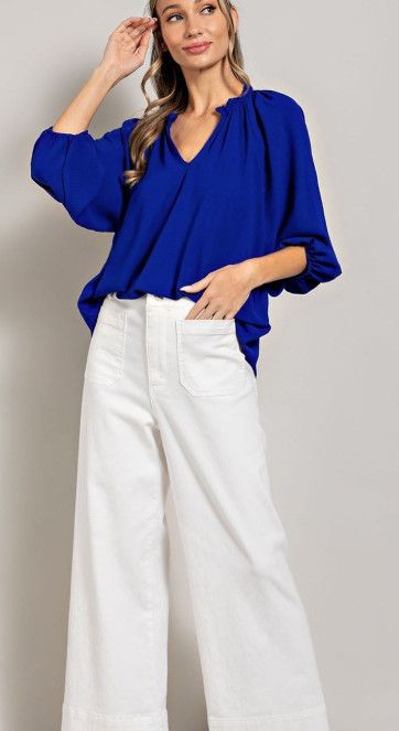 PLUS SIZE RUFFLED PUFF SLEEVE TOP
