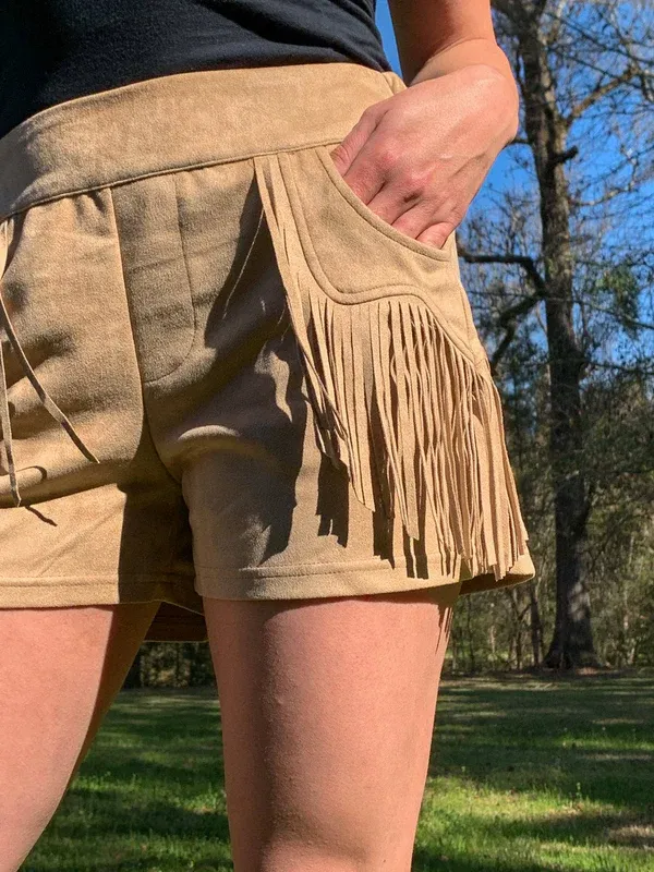 HOLY MOLY SUEDE FRINGE SHORTS