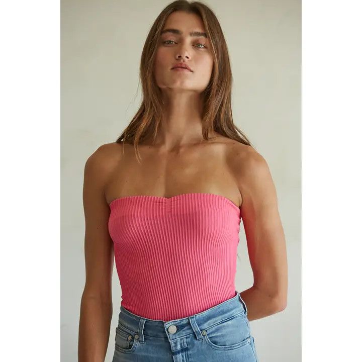 SWEETHEART NECKLINE SEAMLESS RIBBED TUBE TOP